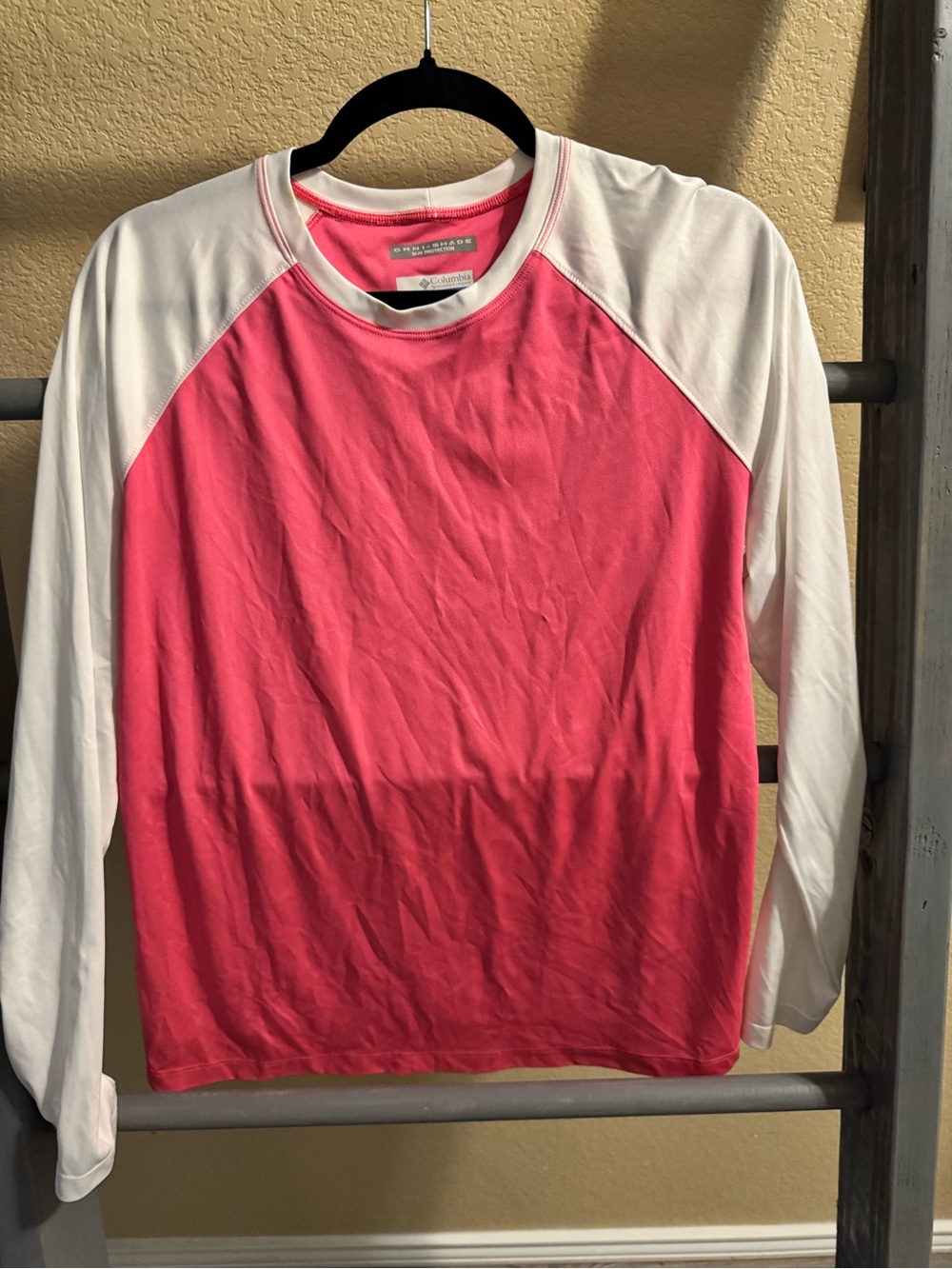 Womens Pink and White Raglan Long Sleeve Top